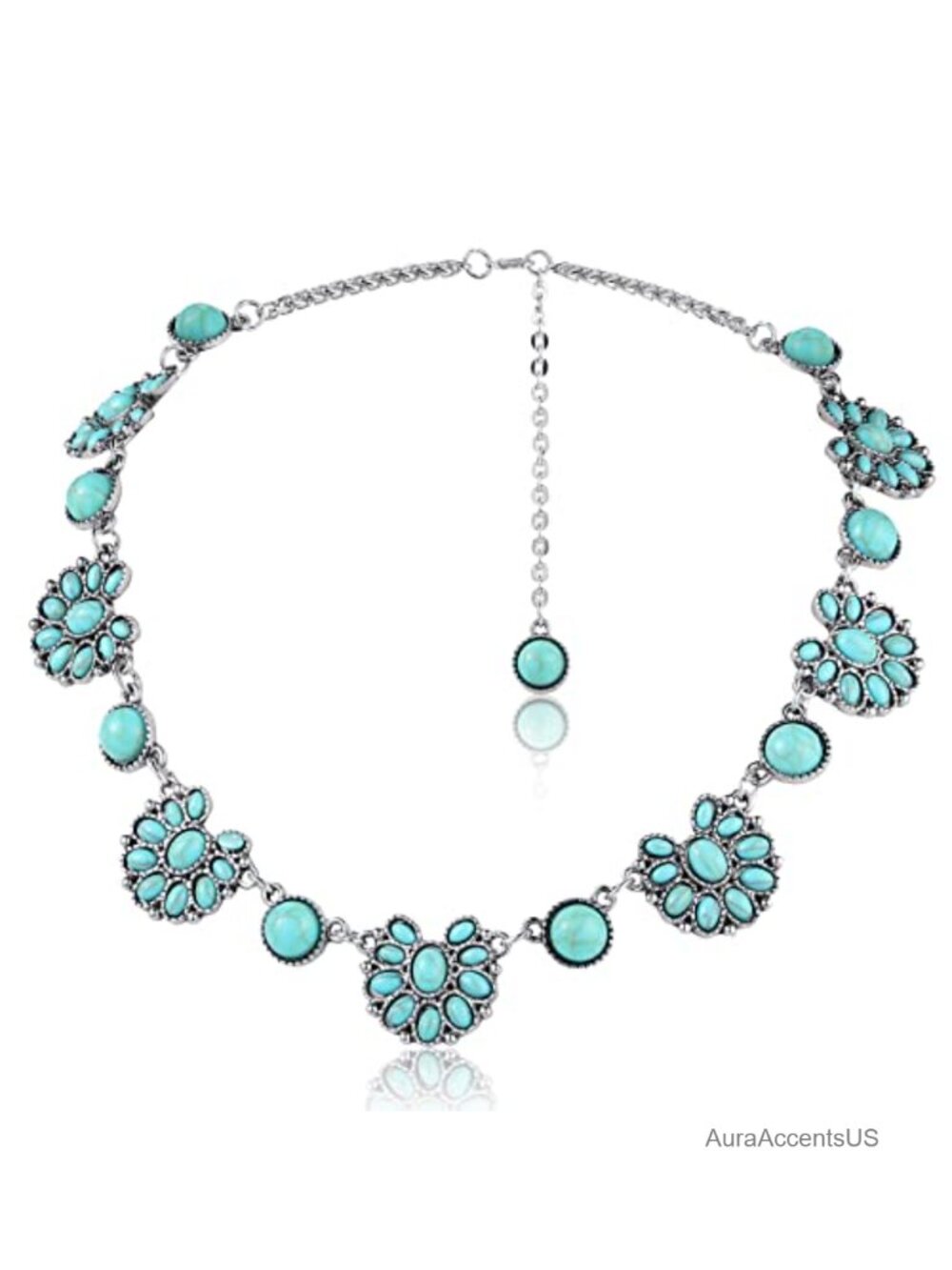 Turquoise Choker Necklace Boho Ethnic Metal Buckle Floral
